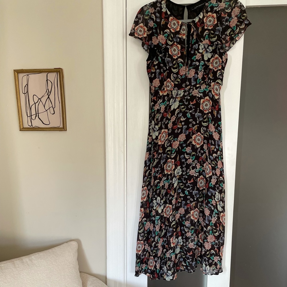 Zara Floral Midi Dress with Butterfly Sleeves